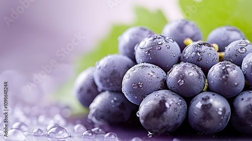 Wallpaper Mural  a bunch of grapes with water droplets on them, set against a blurred background The grapes are a deep purple color, and the leaves are a vibrant green Torontodigital.ca