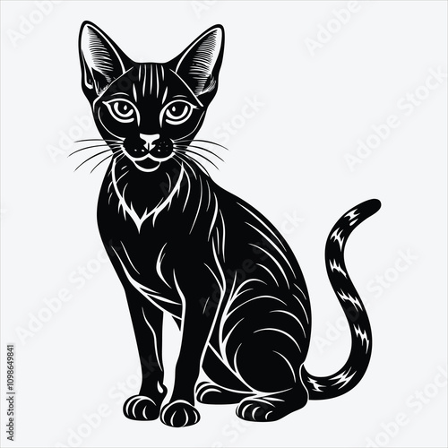 Abyssinian Silhouette White background illustration. Generative Ai