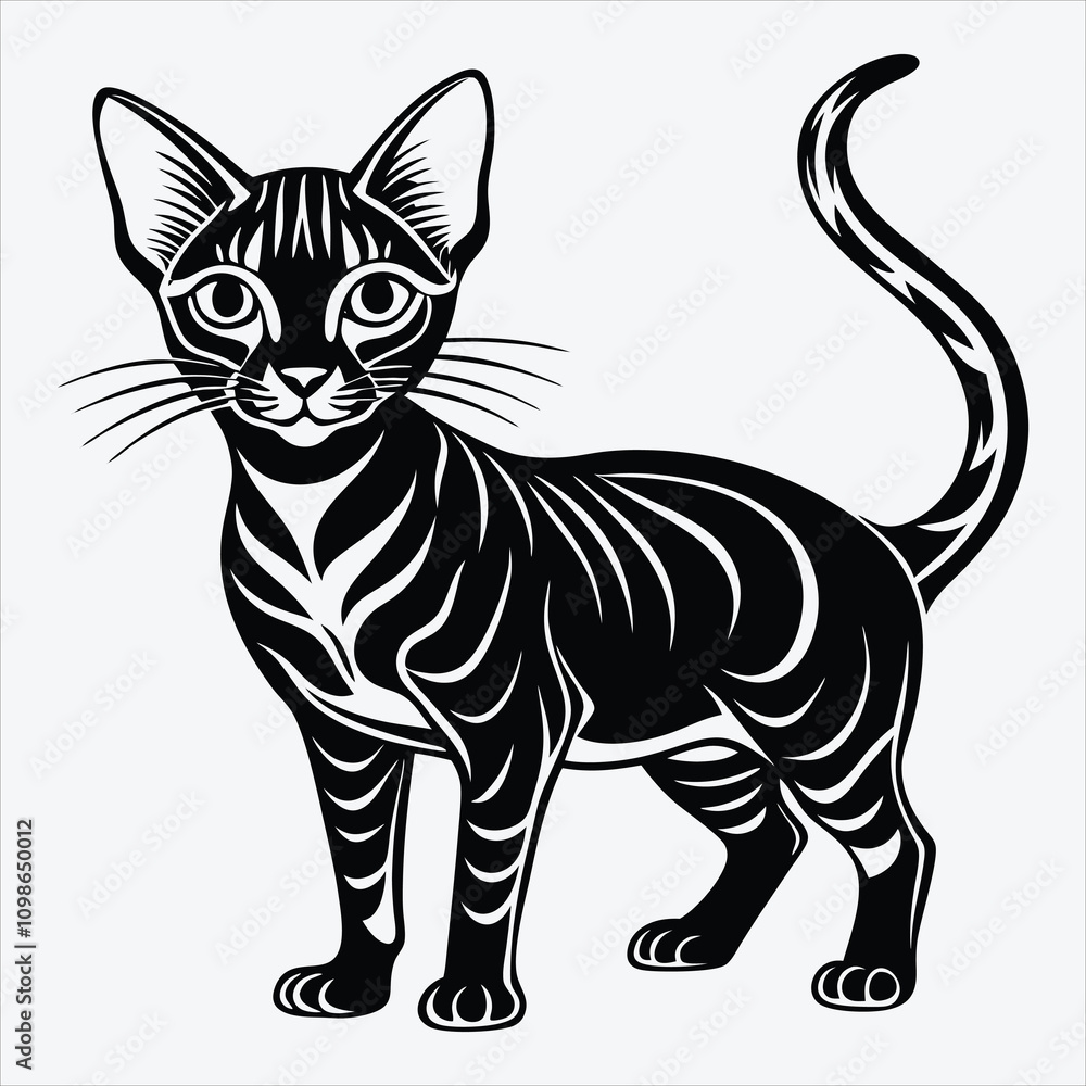 Obraz premium Abyssinian Silhouette White background illustration. Generative Ai