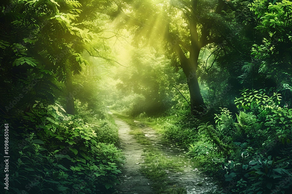 Fototapeta premium Overlay of a patient's journey and a lush forest, symbolizing vitality.