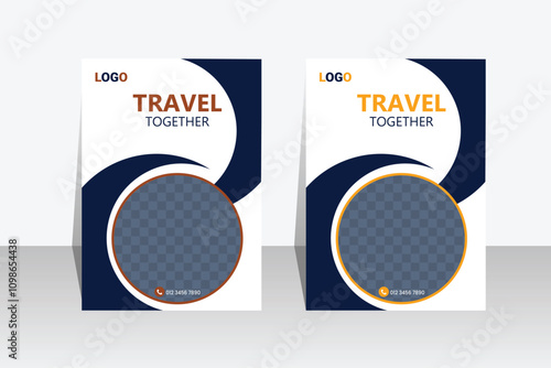  Travel poster or flyer pamphlet brochure design layout space for photo background. Yellow Travel flyer template for travel agency