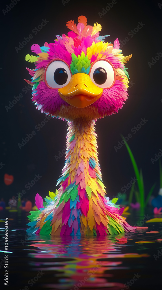 Naklejka premium A colorful bird with big eyes standing in the water