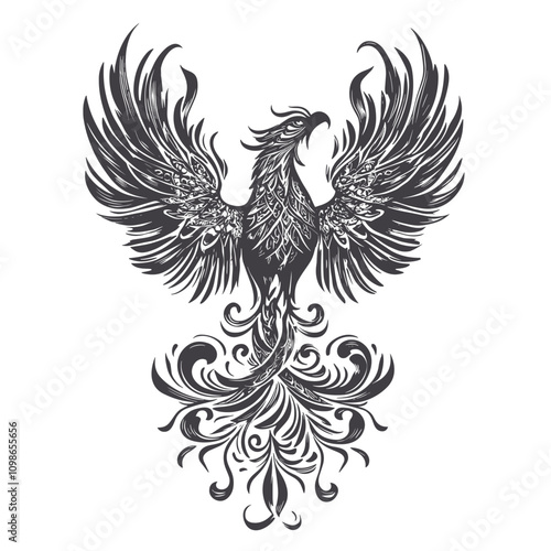Intricate Phoenix Rising from Flames Design