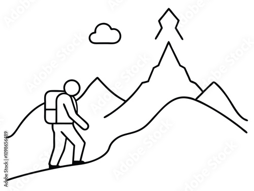 Vector Illustration of a Wanderer on a Mountain Trail photo