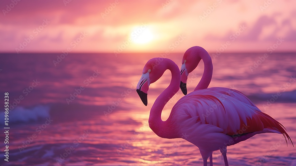 Fototapeta premium Romantic flamingos share love in Brazil’s stunning natural background.
