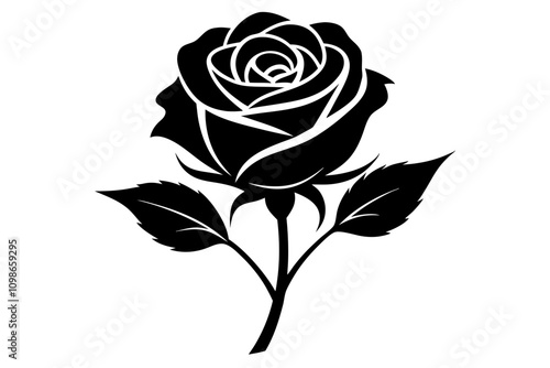Rose icon illustration with leaves, Flower silhouette's. Vector illustration, Rose icon. Simple rose sign. 