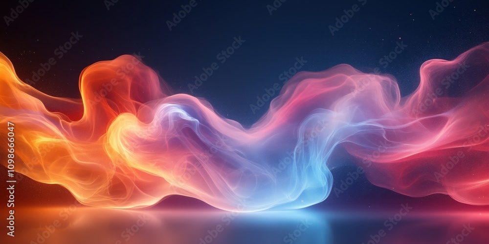 Fototapeta premium Orange and blue smoke waves with starlight reflection. Abstract energy visualization