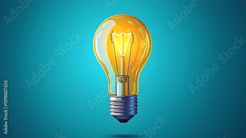 A vibrant illustration of a glowing light bulb against a teal background, symbolizing creativity and bright ideas, with a sleek, modern design and warm yellow light.