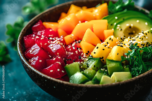 Poke bowl en gros plan photo