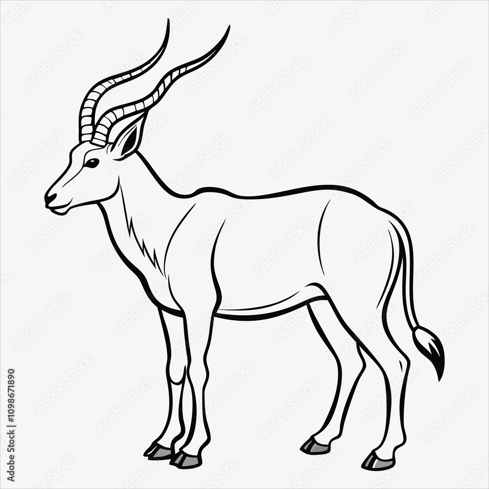 Fototapeta premium Addax Silhouette White background illustration. Generative Ai