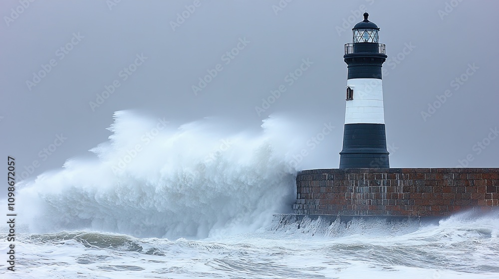 Obraz premium a lighthouse in stormy weather, with copy space