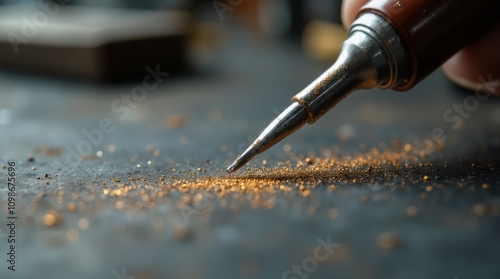  Soldering process with a soldering iron. photo