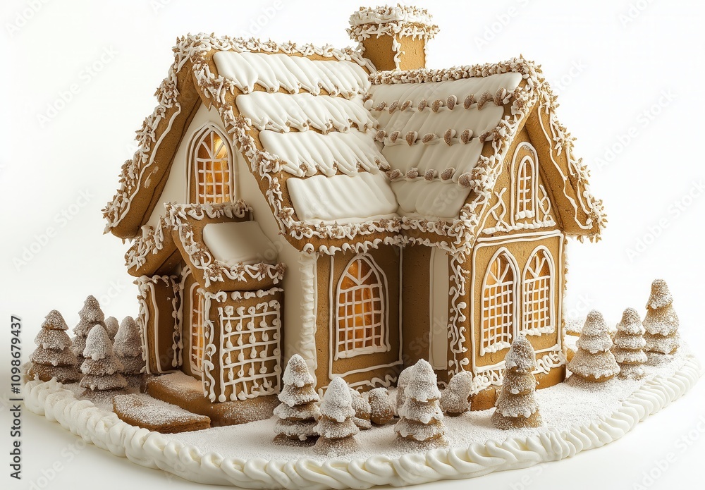 Fototapeta premium Christmas gingerbread house on white background.