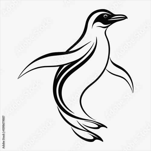 Adelie Penguin line art White background illustration Generative Ai