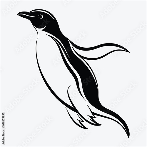 Adelie Penguin line art White background illustration Generative Ai