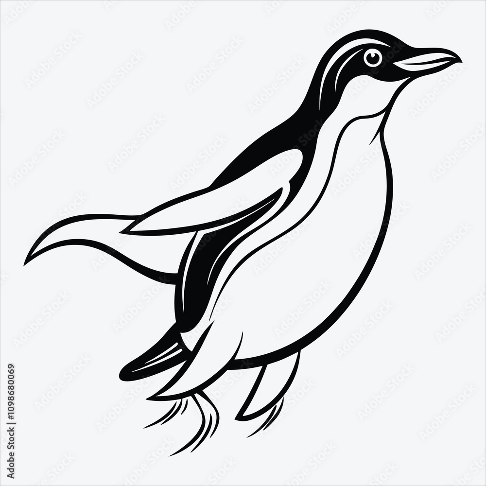 Obraz premium Adelie Penguin line art White background illustration Generative Ai