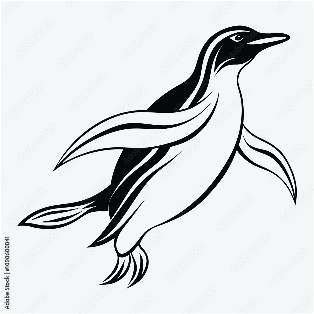 Fototapeta premium Adelie Penguin line art White background illustration Generative Ai