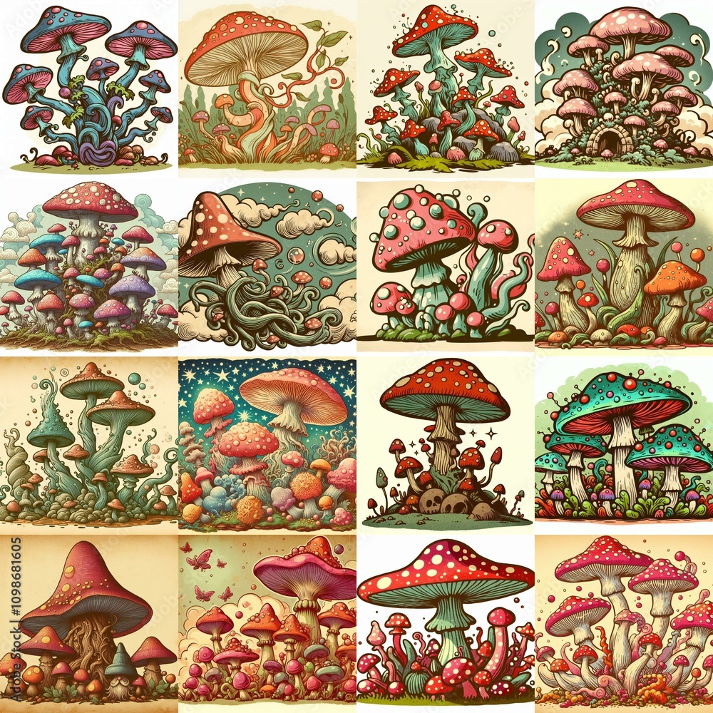 Obraz premium Cartoon fantasy fungus. AI generated illustration