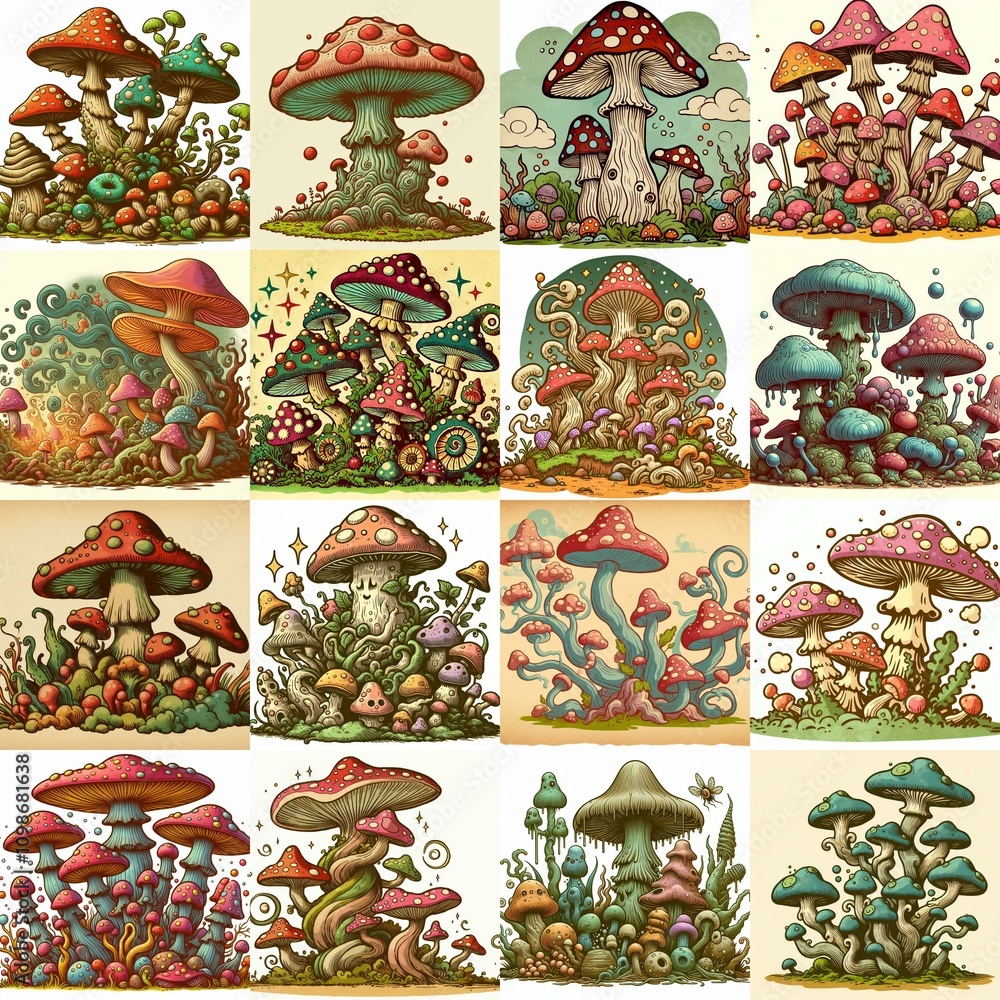 Obraz premium Cartoon fantasy fungus. AI generated illustration