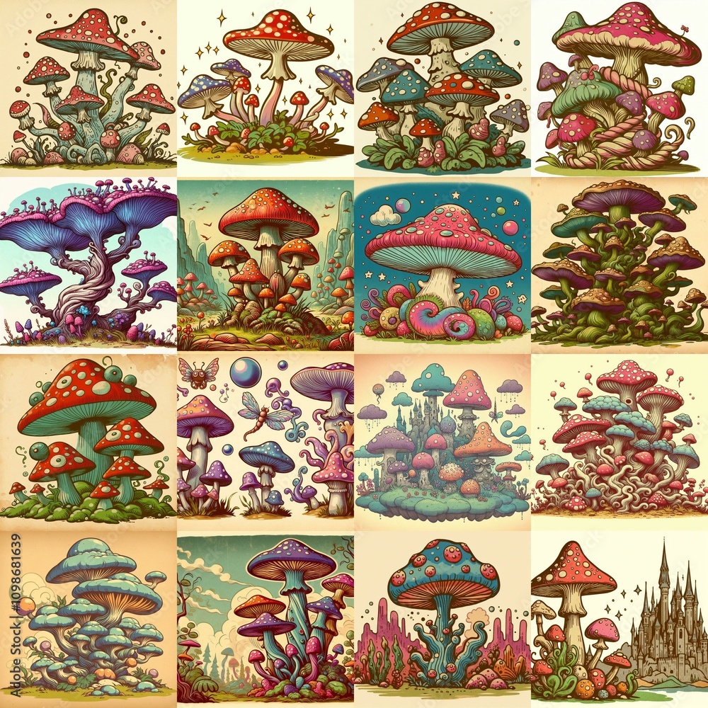 Obraz premium Cartoon fantasy fungus. AI generated illustration