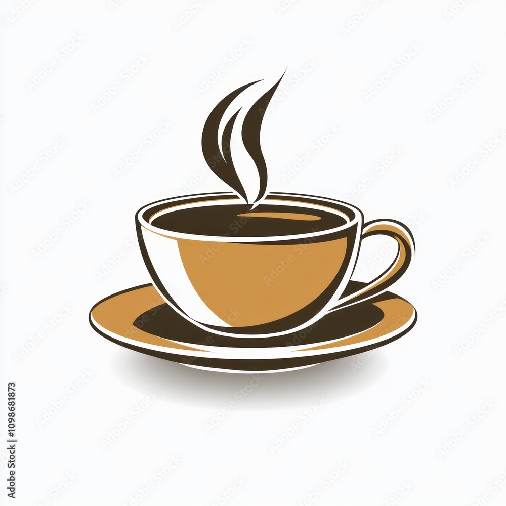Obraz premium A stylized illustration of a steaming cup of coffee on a saucer.