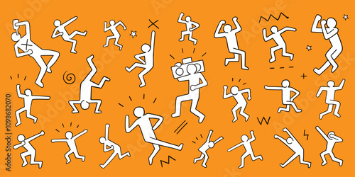 Dance party dancing people characters doodles vector background