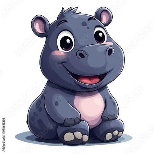 cute kawaii hippopotamus with a 2px stroke and white background flat design photo