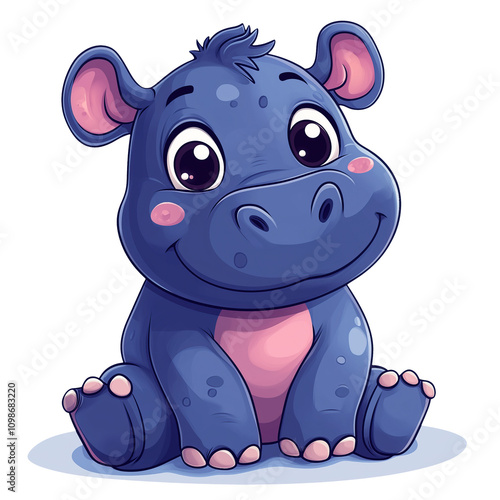 cute kawaii hippopotamus with a 2px stroke and white background flat design photo