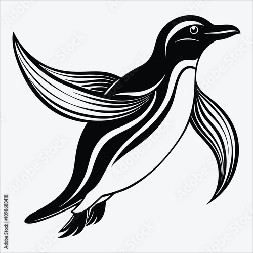 Adelie Penguin Silhouette White background illustration Generative Ai