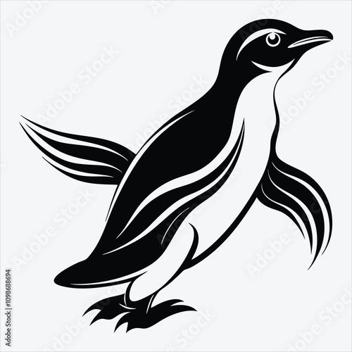 Adelie Penguin Silhouette White background illustration Generative Ai