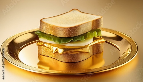 Royal toast sandwich food reflecting on golden plate