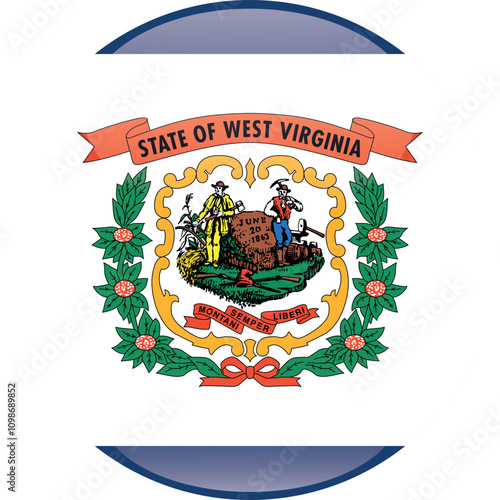 Sphere shaped printable vector flag of the United States of America federal state of WEST VIRGINIA