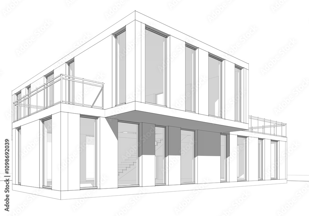Naklejka premium House sketch architectural 3d rendering