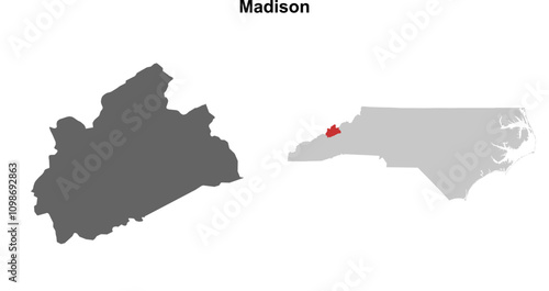 Madison County (North Carolina) blank outline map set