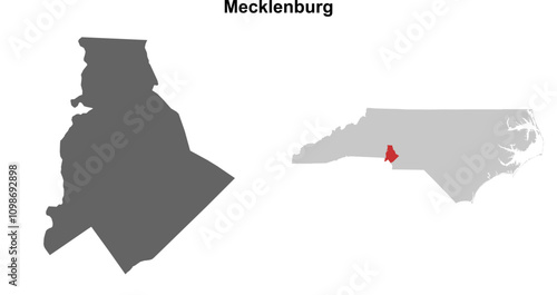 Mecklenburg County (North Carolina) blank outline map set