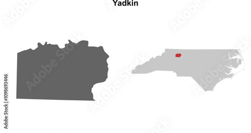 Yadkin County (North Carolina) blank outline map set photo