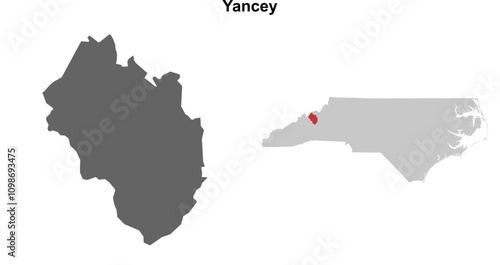 Yancey County (North Carolina) blank outline map set photo