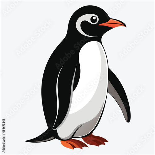 Adelie Penguin vector White background illustration Generative Ai