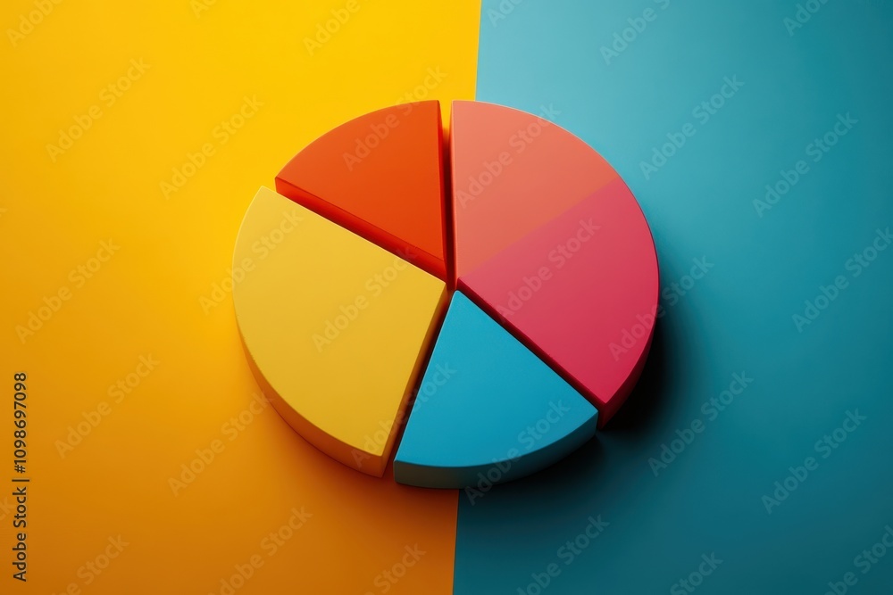 Fototapeta premium Colorful pie chart divided into four segments on contrasting background colors