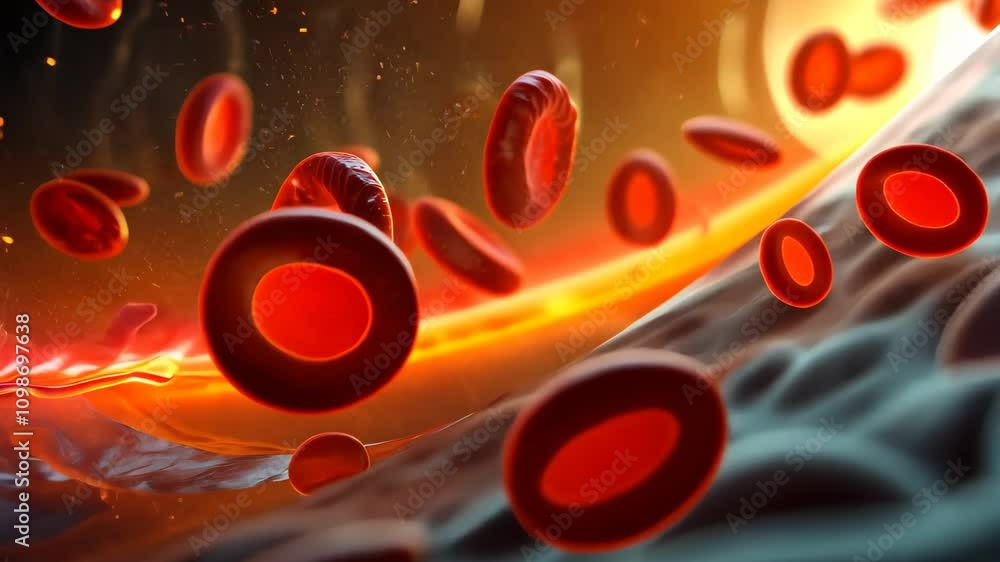 This video shows a group of red blood cells floating in water ...