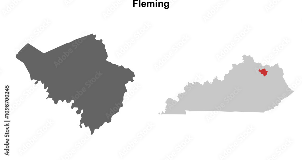 Obraz premium Fleming County (Kentucky) blank outline map set