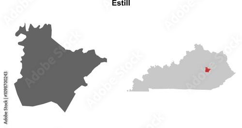 Estill County (Kentucky) blank outline map set photo