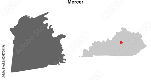 Mercer County (Kentucky) blank outline map set