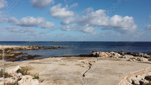 Rocky coast of Malta Salini area. Salt pans on sunny novemebr day. High quality 4k footage photo