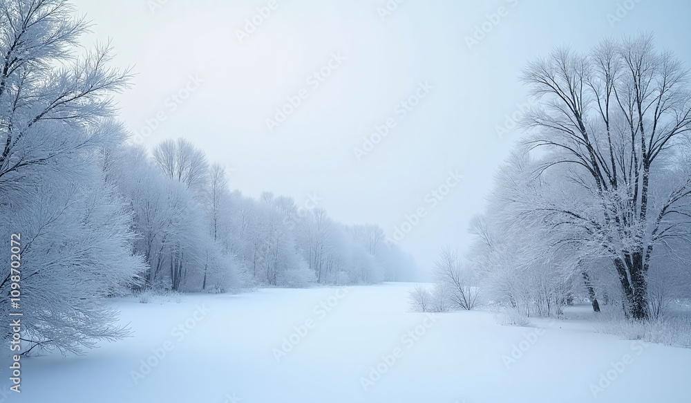 Fototapeta premium winter landscape snowy scenery bare trees created artificial intelligence serene calming visual effect
