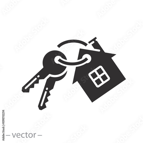 key with house, selling or rent home icon, offer new estate, buy property, flat vector illustration