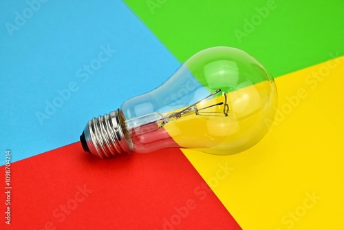 Stara szklana żarówka wolframowa na gwint E27 na kolorowym tle