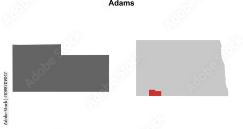 Adams County (North Dakota) blank outline map set