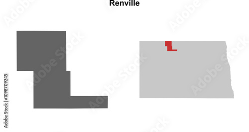 Renville County (North Dakota) blank outline map set photo