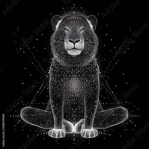 Polygonal lion image with refined digital design elements design photo